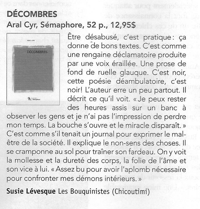 Susie Lévesque des Bouquinistes Craque pour «Décombres», dans Les libraires (via facebook)