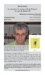 Alain Poissant, l’auteur de Le sort de Bonté III, sera à la bibliothèque de… (via facebook)